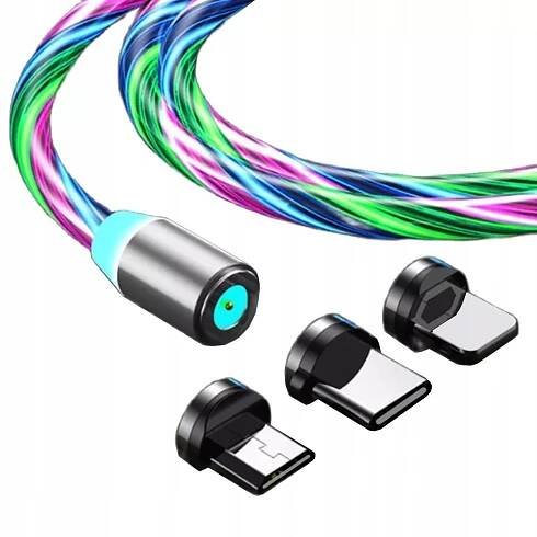 MAGNETICKÝ KABEL 2 M MICRO TYP-C PRO IPHONE, SVÍTÍCÍ