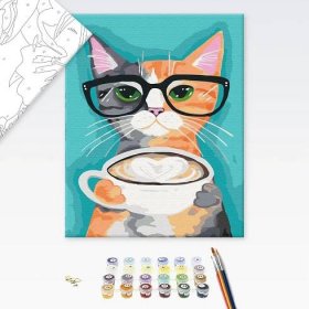 Malování podle čísel kočka na kávě