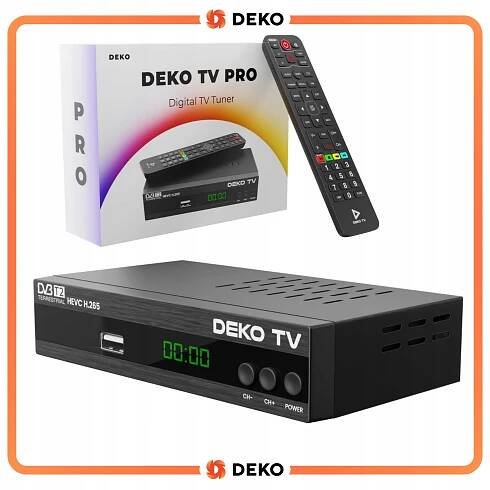 TUNER DEKODÉR DVBT2 DekoTV PRO pozemní televize DVB-T2 HEVC H.265 DEKO Váha výrobku včetně jednotkového obalu 0.5 kg