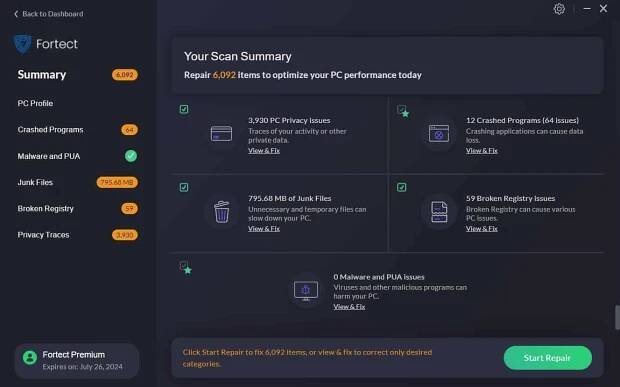 Fortect Driver Updater interface
