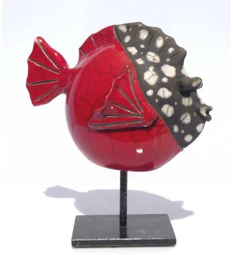Poisson Roue et blanc en céramique raku - Réf. Moyen