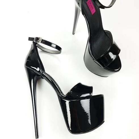 Black Gloss Pencil High Heel Sandals Tajna Club shoes