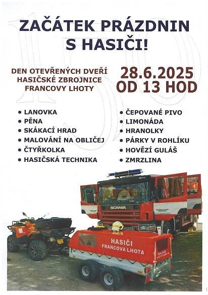 Začátek prázdnin s hasiči - 28.6.2025 - Francova Lhota