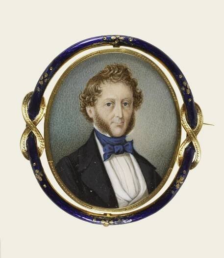 Miniature portrait of Henry Clay surrounded by a gold and blue enameled band
