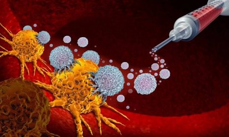 Vakcína proti rakovině jako onkologické léčby konceptu imunoterapie s pomocí buněk z lidského těla jako 3d ilustrace. — Stock obrázek