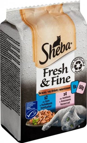 Sheba Kapsička Fresh&Fine Rybací Výber 6ks 300g 1×300 g, kapsička pre mačky