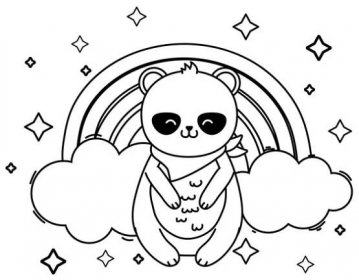 Roztomilý malý zvířecí Panda medvěd v přední duhové kreslené vektorové ilustraci grafika — Ilustrace