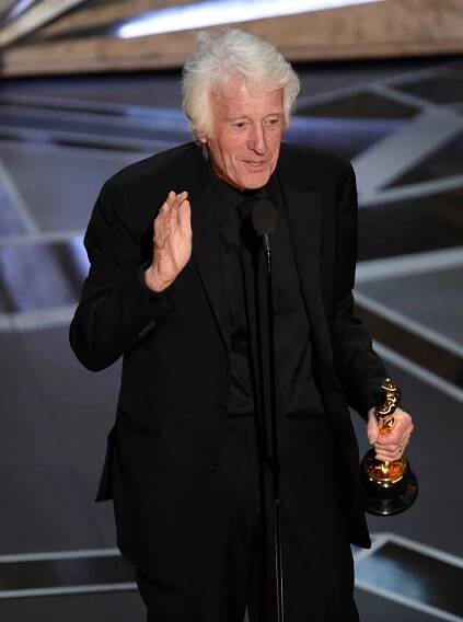 Roger Deakins accepts the award for best cinematography for "Blade Runner 2049" at the Oscars