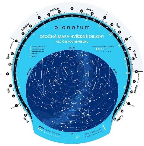 Základní otočná mapa hvězdné oblohy Planetum ★ Nové dalekohledy
