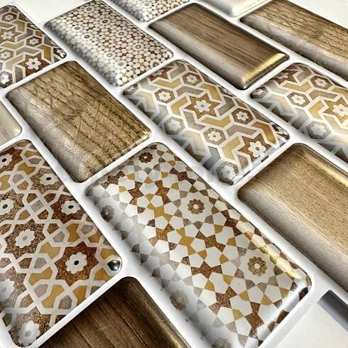 Samolepící PVC 3D panely JF2803, cena za kus, rozměr 30 x 30 cm, obklad dekoru dřeva s aplikací, IMPOL TRADE