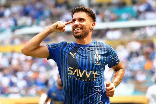 Ruben Neves of Al Hilal celebrating a goal.
