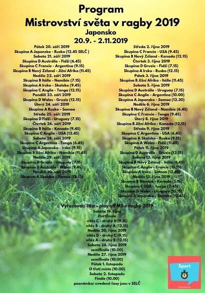 Program Mistrovství světa v ragby 2019 - DOMESIO