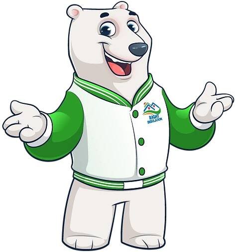 The mascot proudly promotes the reduction of heat costs and a well-insulated home.