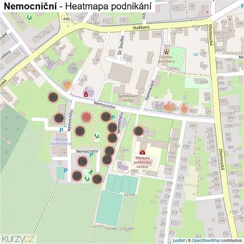 Mapa Nemocniční - Firmy v ulici.
