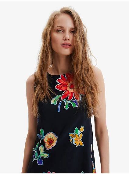 Desigual Černé dámské květované šaty Desigual Sundance