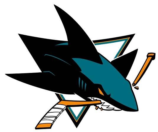 the san jose sharks logo is shown on a white background with an orange and black baseball bat