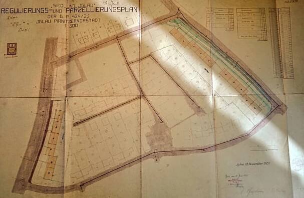 Lidická kolonie. 13. listopadu 1939, situace s rozložením parcel. Zdroj: Státní okresní archiv Jihlava