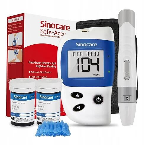 Glukometr Sinocare SAFE ACCU2 oblek zahrnout 50 proužky a 50 lancetami