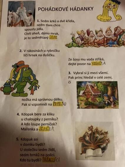 Pohádkové hádanky a skákací panák | ZŠ a MŠ Kladno, Velvarská 1206