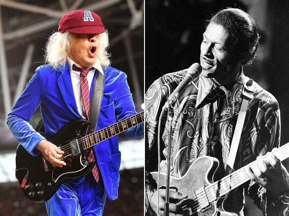 [L-R] Angus Young and Chuck Berry