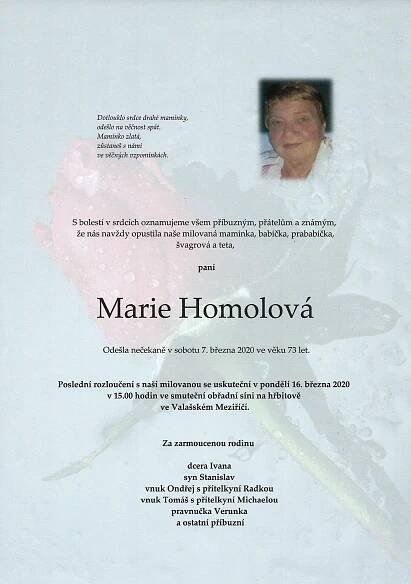 Paní Marie Homolová | smutecnioznameni.eu