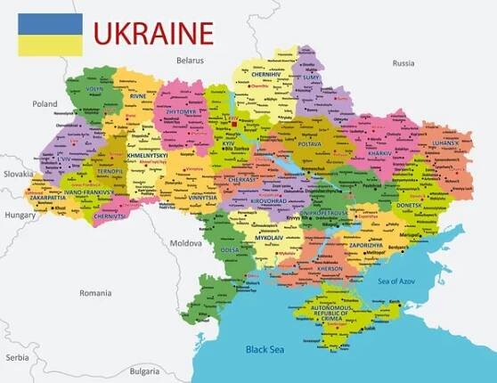 Political map of Ukraine with borders of the regions. Administrative detailed map of Ukraine with cities, and regions.Vector illustration — Ilustrace