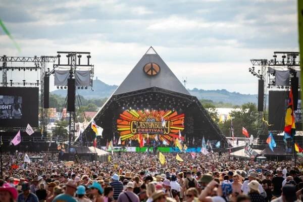 Glastonbury's Pyramid Stage with crowd gathered