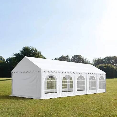 Párty stan 4x10 m, placha z PVC, bílá, se spodním rámem