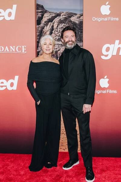 Deborra-Lee Furness and Hugh Jackman at the "Ghosted" premiere in NYC in 2023.