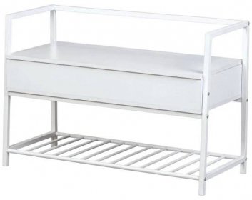 Malý botník bílý kovový s dřevěnou lavicí, úložný prostor, 39x90x61 cm | X-nabytek