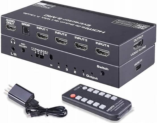 SWITCH HDMI 2.0 4x1 ROZBOČOVAČ EXTRAKTOR SPDIF TOSLINK AUDIO ATMOS 7.1