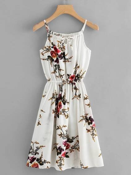 Floral Print Tie Neck Cami DressFor Women-romwe | Fashion dresses, Casual dresses, Fashion outfits