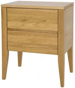 Dubový noční stolek SN231, retro styl, šířka 50 cm, s nožičkami, dvě zásuvky, masiv dub, bezbarvý lak