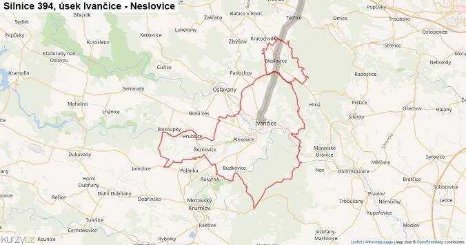 Úsek Ivančice - Neslovice, Silnice 394 - Mapa