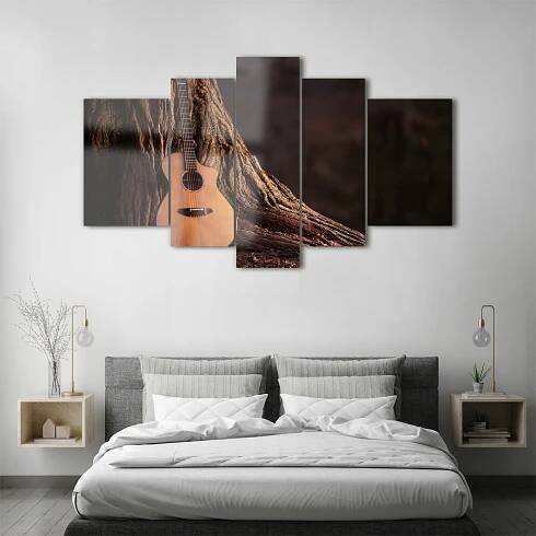 Skleněný triptych Akustická kytara 170 x 100 cm Váha výrobku včetně jednotkového obalu 13 kg