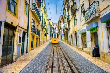 Lisabon, Portugalsko Staré Město Panoráma města a tramvaje