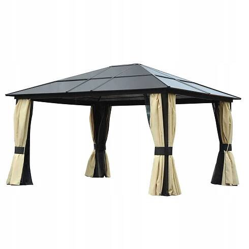 Zahradní pavilon 420x360 cm Altán Pergola Tvrdá střecha Moskytiéra Záclony