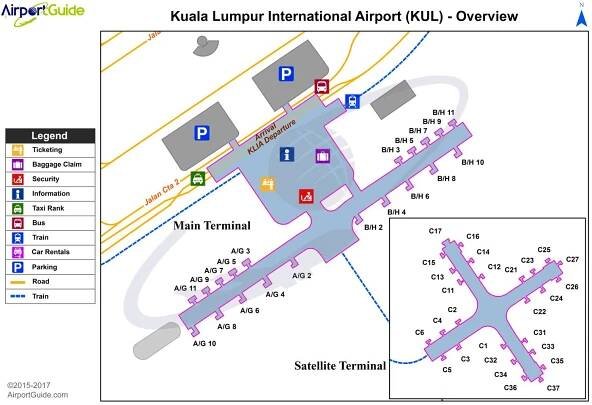 Kuala lumpur mapa letiště - mezinárodní letiště Kuala lumpur terminal mapy (Malajsie)