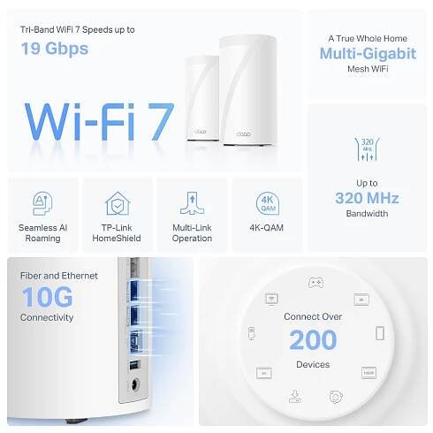 Třípásmový mesh systém BE19000 s Wi-Fi 7 pro celoplošné pokrytí domácnosti