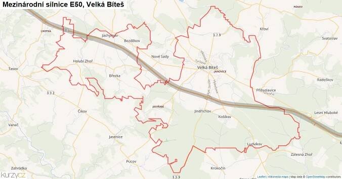 Velká Bíteš, Silnice E50 - Mapa | Kurzy.cz