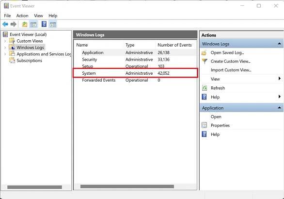 Under  Windows Logs , click on  System