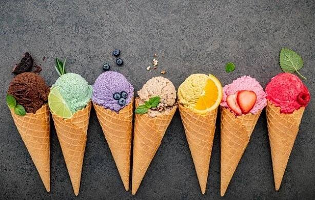Ice Cream Cones Collection on Dark Stone Background