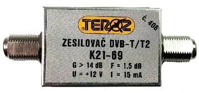 anténní zesilovač DVB-T / DVB-T2 14dB TEROZ č.406 F konektory