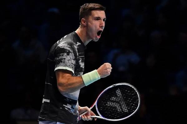 Joe Salisbury in the second round-robin match at the 2019 Nitto ATP Finals, London