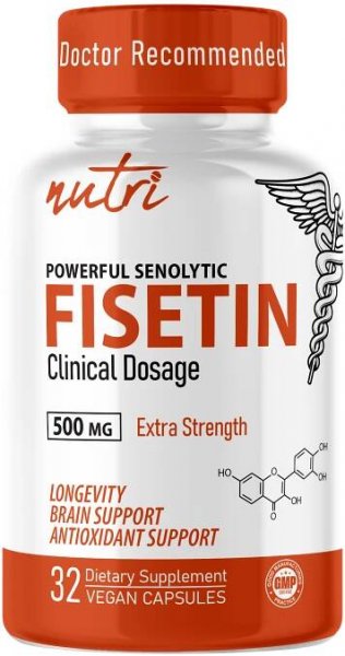 Nutri Fisetin 500mg - Powerful Senolytic Activator, Antioxidant, & Brain Support - Natural Polyphenols - 32 Count