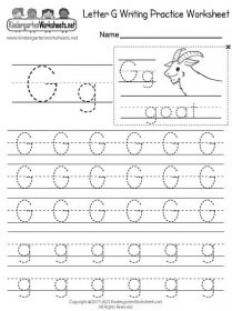 Kindergarten Letter G Writing Practice Worksheet Printable