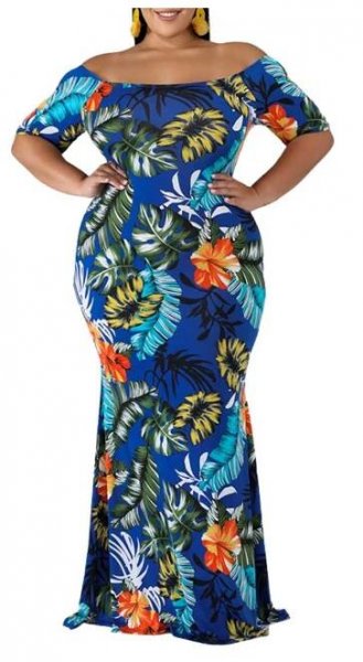 Plus Size Floral Off-Shoulder Dress