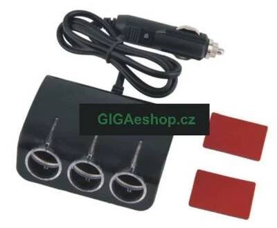ROZTROJKA DO AUTOZAPALOVAČE S KABELEM LED (Adaptér, redukce do autozapalovače 3x12V Prodlužovací rozbočovač autozapalovače.)