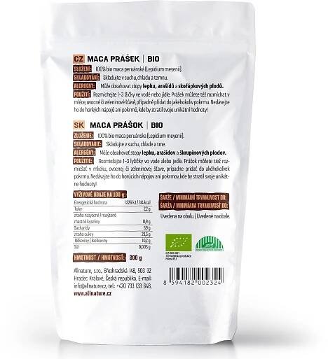 Allnature Maca peruánská prášek BIO RAW 200 g