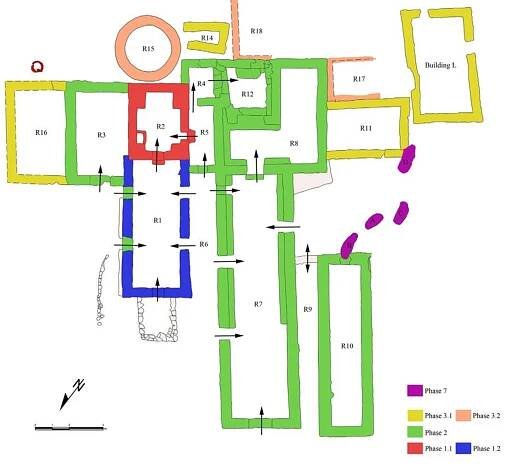 Figure 5: Phasing  of the communal complex based largely on abutting wall relationships.  has important ramifications for the chronology of the Siniya Monastery, which 